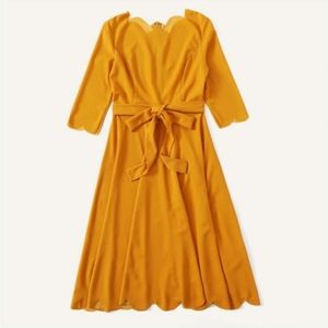 SHEIN Scallop Edge Fit & Flare Belted Dress